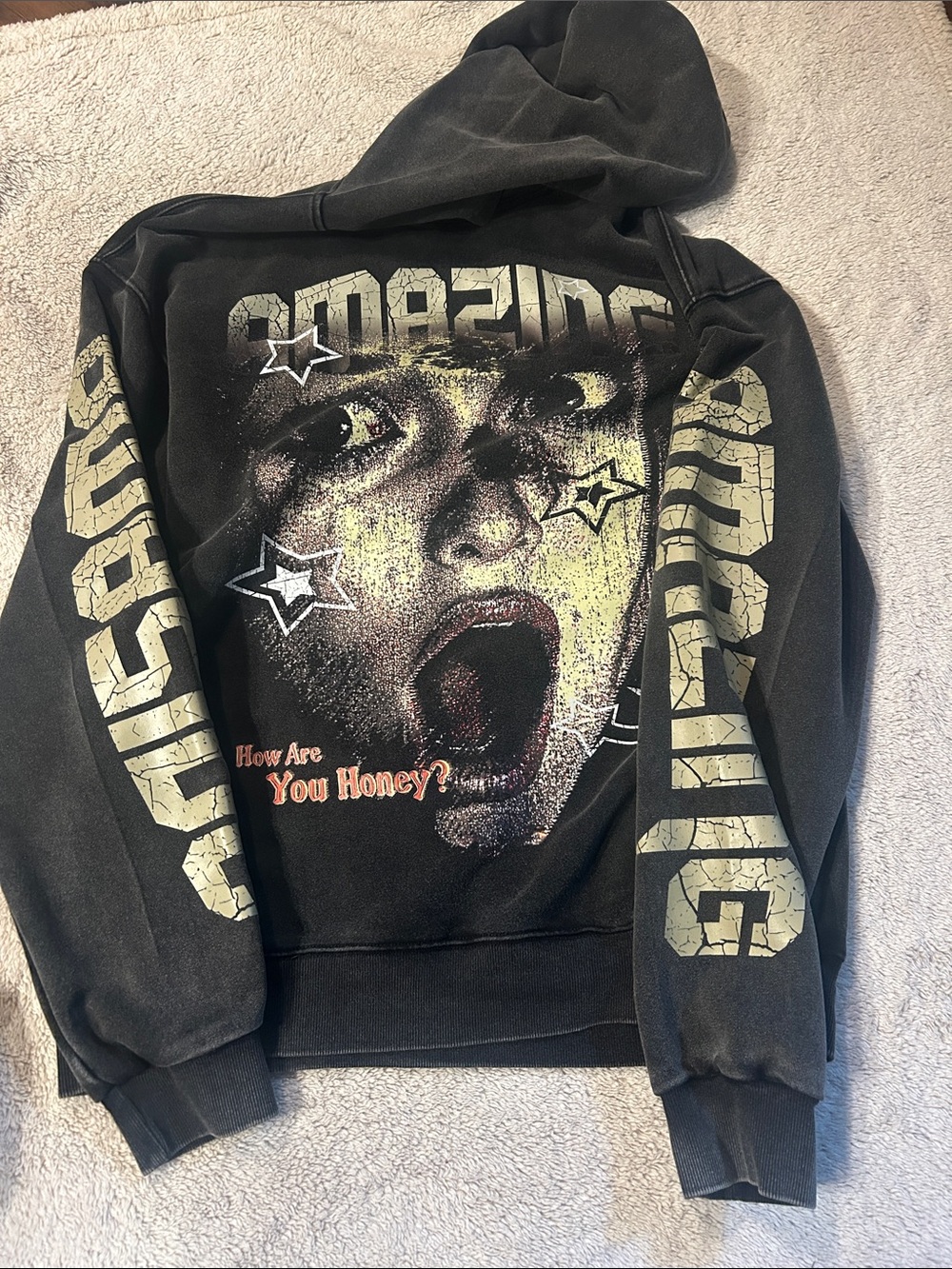 ROMWE Black Graphic Crewneck Hoodie with Screaming Face Print